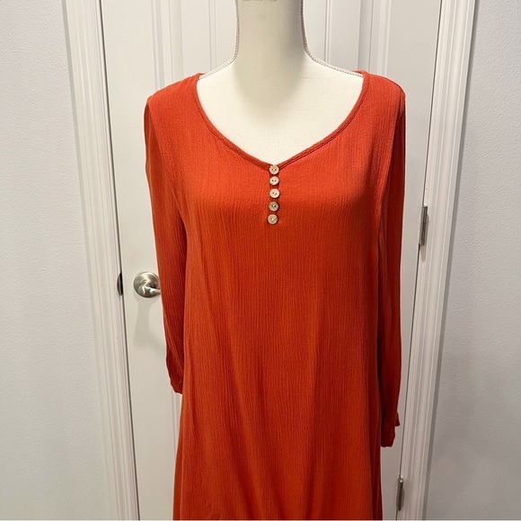 Hanyi Fushi Bohemian Raglan Style Two Tiered Loose Fit Long Sleeve Dress Medium - Picture 2 of 10